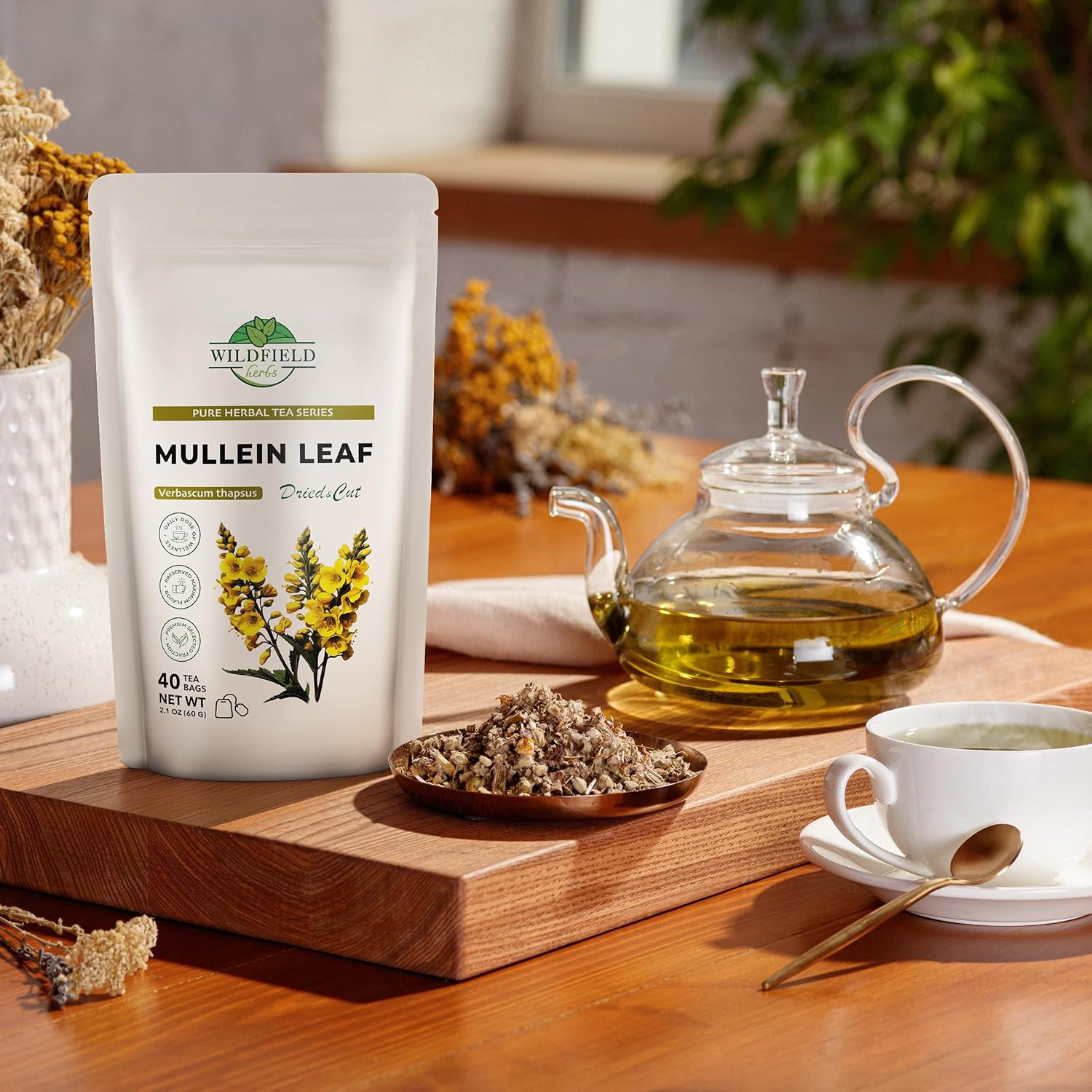 40 Bags Mullen Tea Mullein Tea Leaf (Verbáscum L.) - 40 Count 1.5g Bags Mullen Leaves Mullein Loose Leaf Hoja De Gordolobo