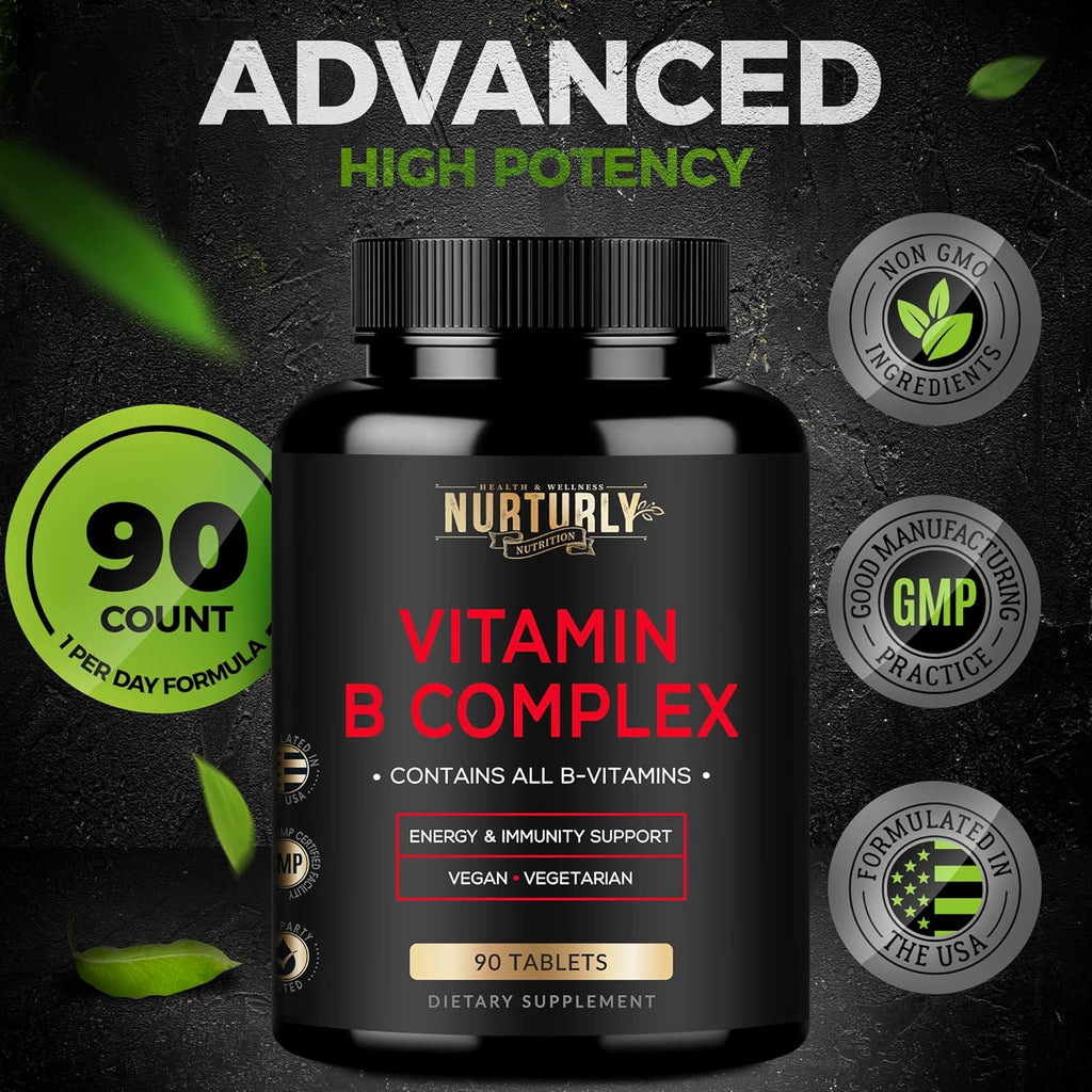 Vitamin B Complex - Contains All Essential B Vitamins - B1, B2, B3, B5, B6, B7, B9, B12 and Biotin - Super B Complex Vitamins for Energy, Immunity and Mood Support - 90 Tablets