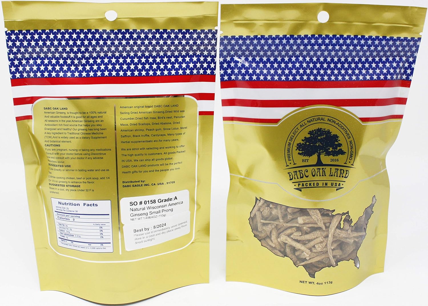 American Ginseng from Wisconsin, American Wisconsin Ginseng Branch Root for Tea 花旗参枝/西洋参枝 Bag Small 4oz/Bag*2