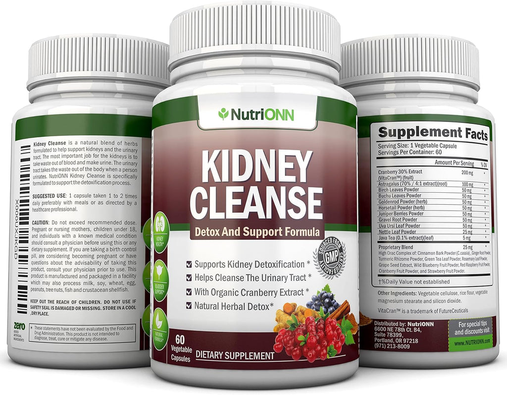 KIDNEY CLEANSE - Detox and Support For Urinary Tract, Bladder and Kidneys - All Natural Herbal Supplement Formula With Organic Cranberry, Astragalus, Turmeric, Goldenrod, Gravel Root, Juniper and More