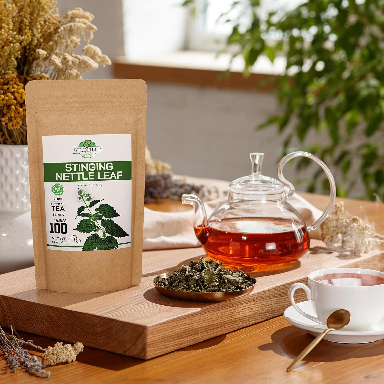 100 Bags Nettle Leaf Tea Ortiga Dried Nettle Herb Planta Bulk (Urtica Dioica) - 100 Count 1.5g Tea Bags Herb Hojas De Ortiga