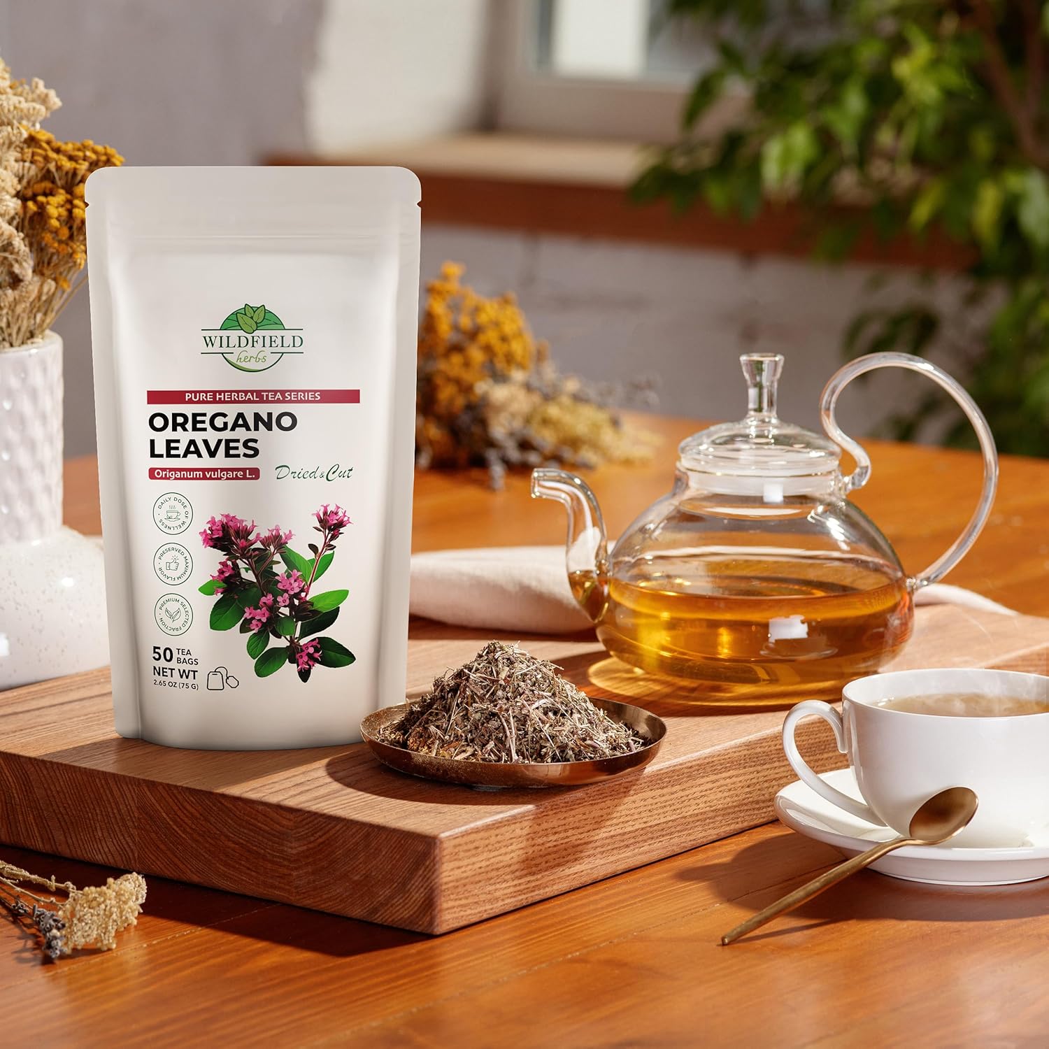50 Bags Oregano Tea Dried Oregano Leaves Herbal Tea Bag (Origanum Vulgare L.) - 50 Count 1.5g Bags Dry Égano Leaf Herb