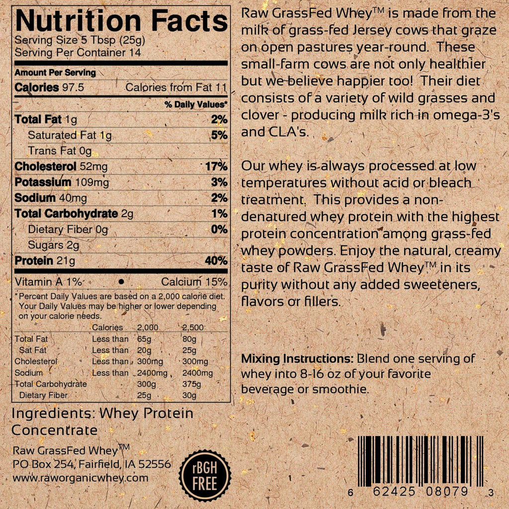 Raw Grass Fed Whey Protein Powder – Unflavored, Only 1 Ingredient: 100% Pure Grass-Fed Whey from Happy, Healthy Cows – Undenatured, Non-GMO, Hormone-Free, Gluten-Free, Made in USA, 12 OZ