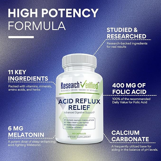 Research Verified Acid Reflux Relief - Soothe GI Problems - Melatonin, 5-HTP, Marshmallow Root - 360 Capsules - Vegan
