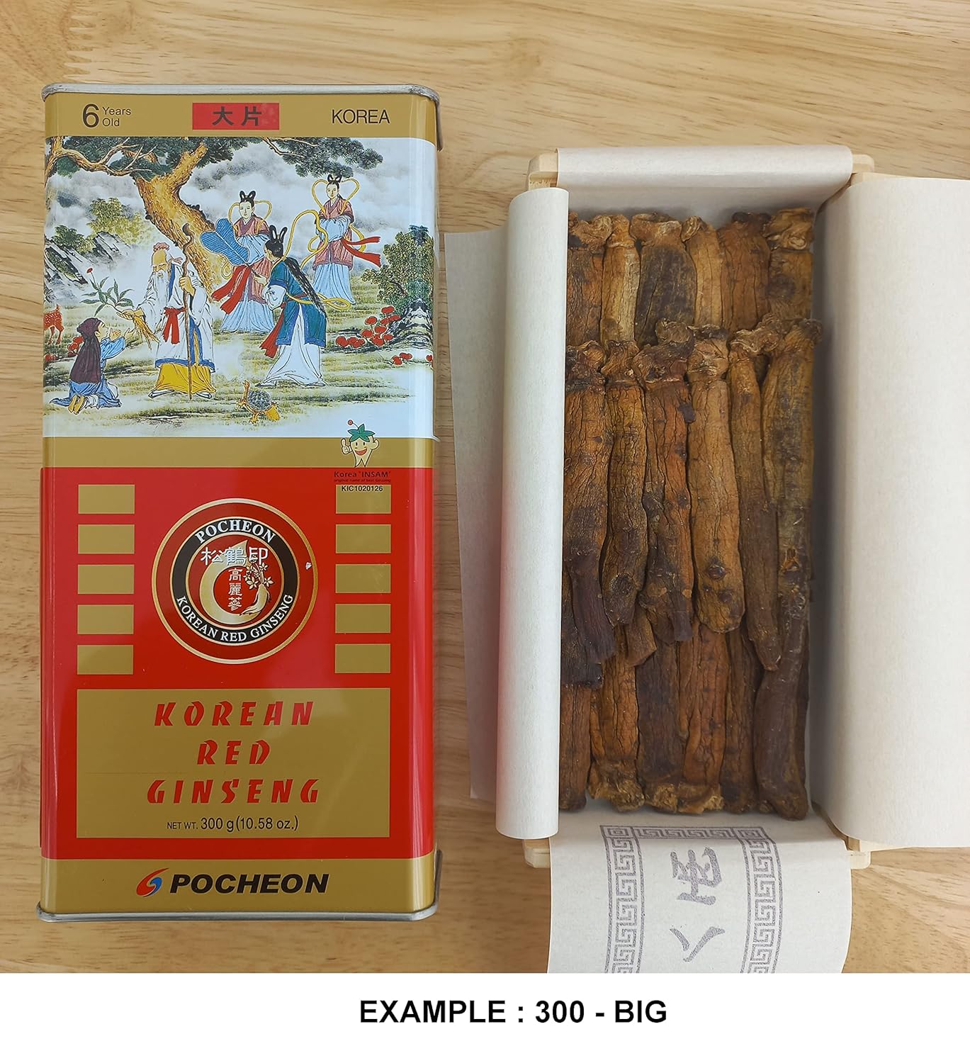 Pocheon 300g(10.6oz) Korean Canned Dried Panax Red Ginseng 6 Years Cut Grade 300-Small (34 Roots), Natural Immune Support