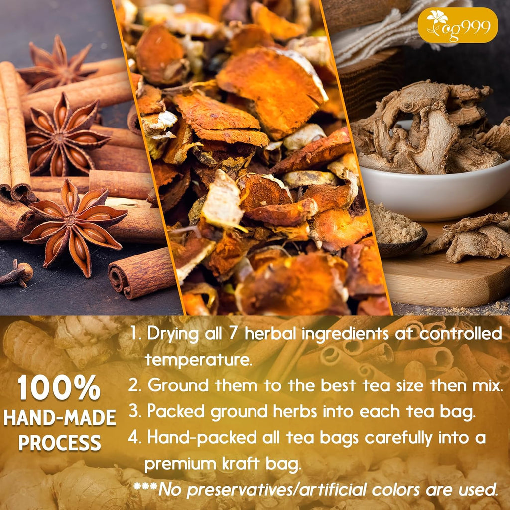 TOG999, 30 Bags Premium Turmeric Ginger Cinnamon Tea. Upgraded Version. Improve Digestion, Support Brain, Weight, Skin and Sleep. Eco-Conscious Tea Bags. No Sugar, No Caffeine, No Gluten, Vegan.