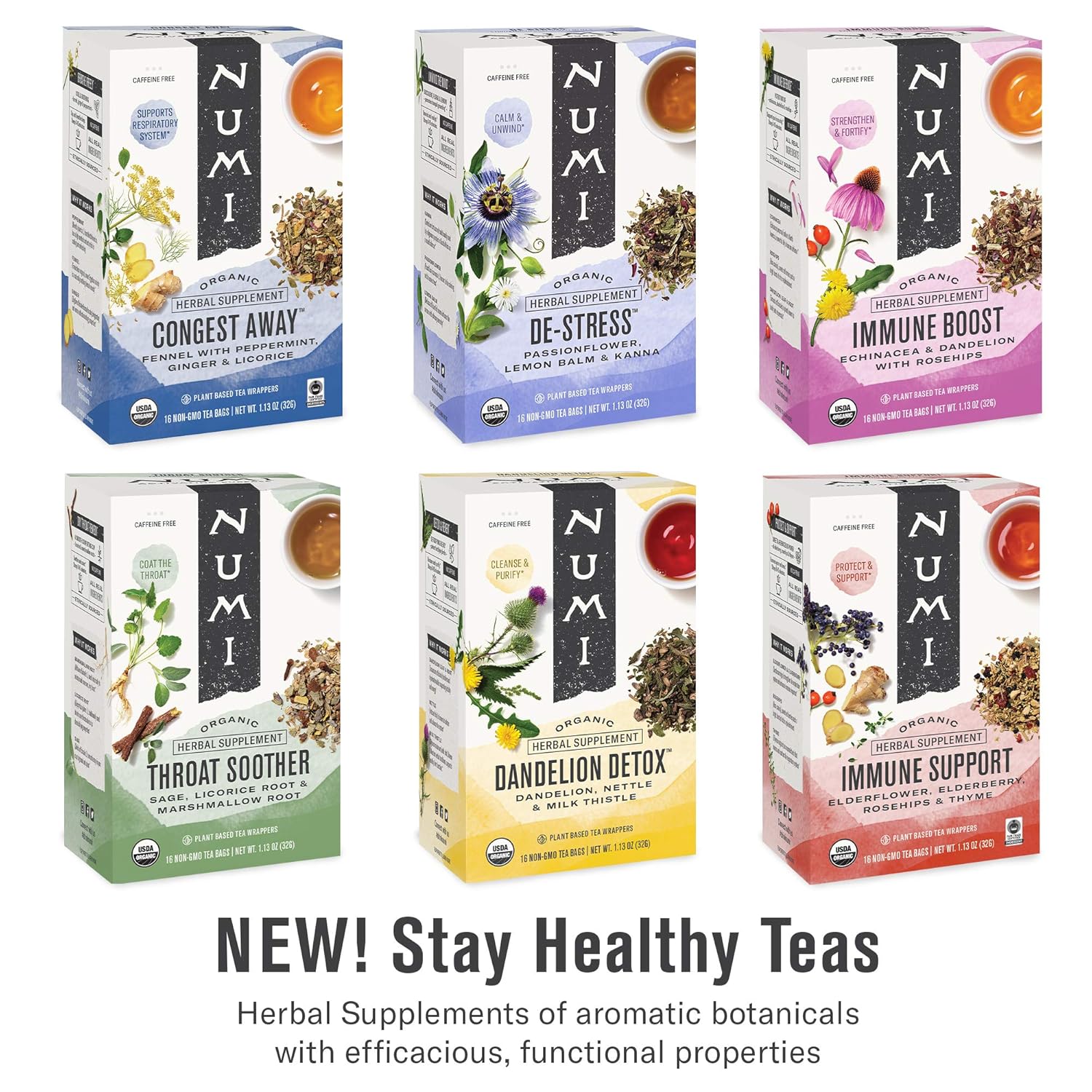 Numi Organic Congest Away Tea, 16 Tea Bags (Pack of 3), Fennel, Peppermint, Ginger and Licorice, Caffeine Free