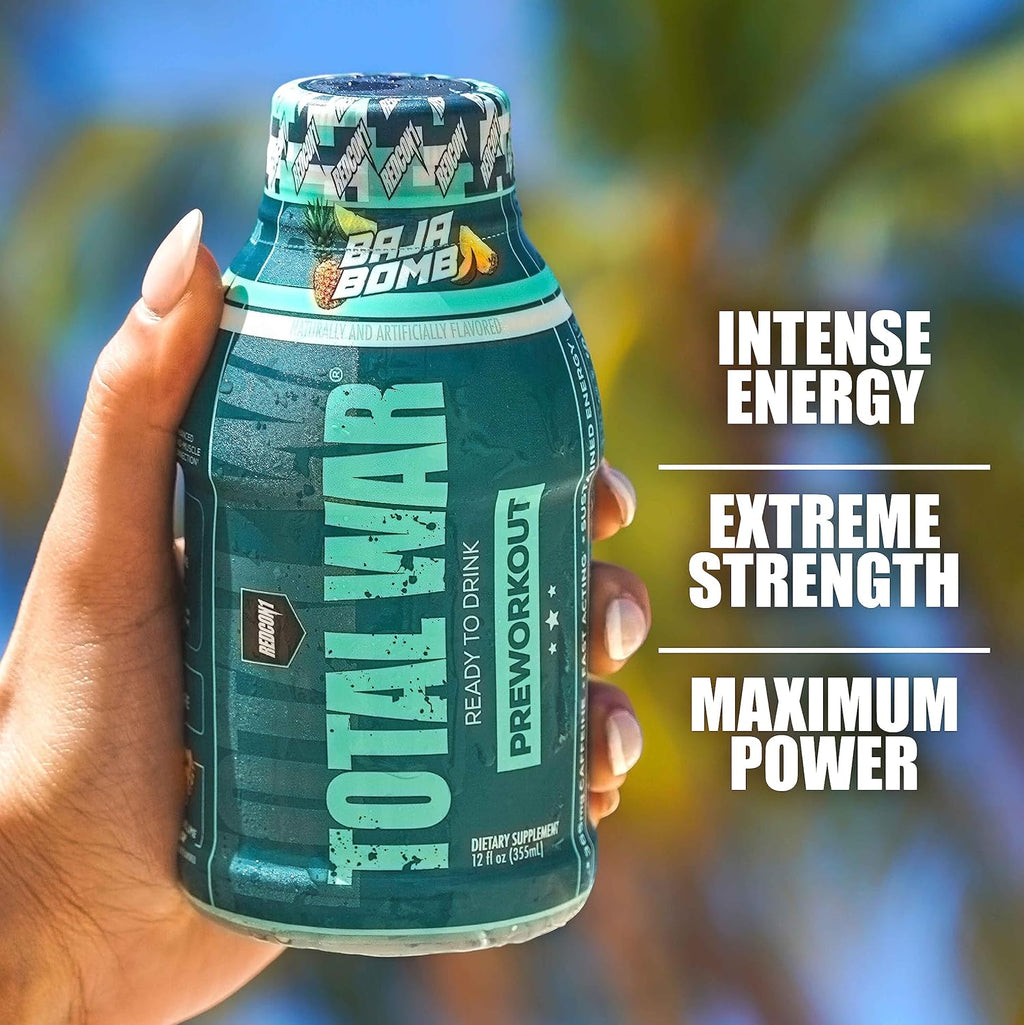 REDCON1 Total War Ready to Drink Preworkout, Pink Lemonade - 350mg of Fast Acting RTD Caffeine - Beta Alanine + Citrulline Malate for Increased Pump - Keto Friendly Workout Drink (12 Servings)
