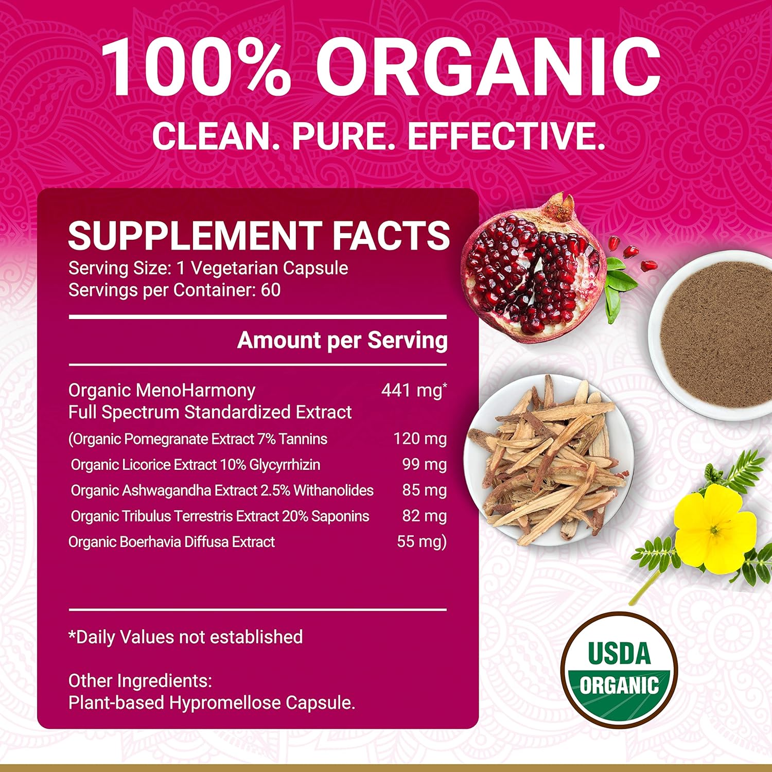 Menopause Supplements for Women - USDA Organic | Menopause Support | Female Hormone Balance Supplement | Also Supporting with Premenopause and Perimenopause | 60 Vegan Capsules
