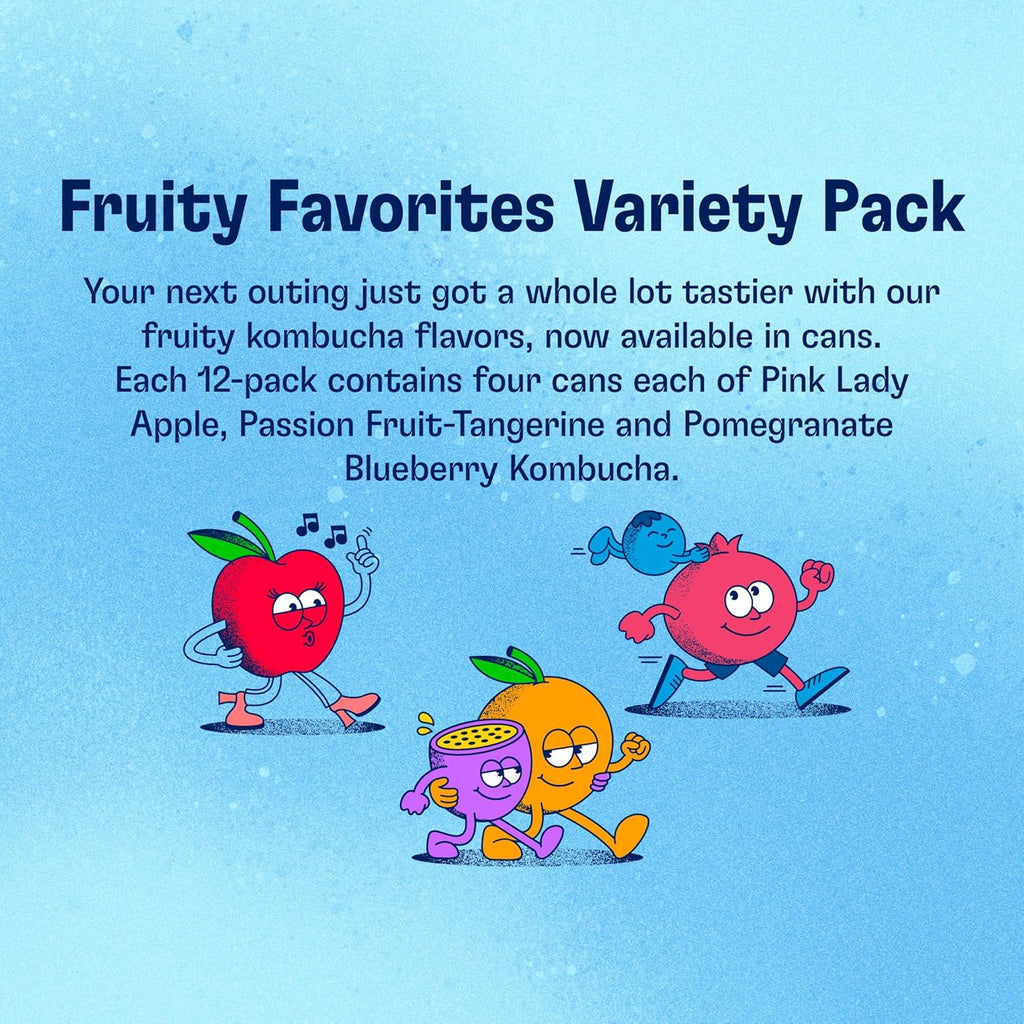 Health-Ade Organic Kombucha Tea, Fruity Favorites Variety Pack, 12-Pack (11.5 Fl Oz Cans) - Fermented with Probiotics, Supports Gut Health, Non-GMO, Vegan, Gluten-Free