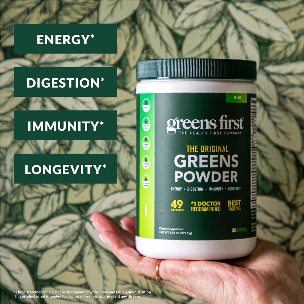 Greens First Original Greens Powder - 49 Superfoods - Organic Fruits & Veggies - Prebiotics, Probiotics & Digestive Enzymes - Antioxidant Smoothie - Dairy Free, Vegan & Non-GMO (Berry, 30 Servings)