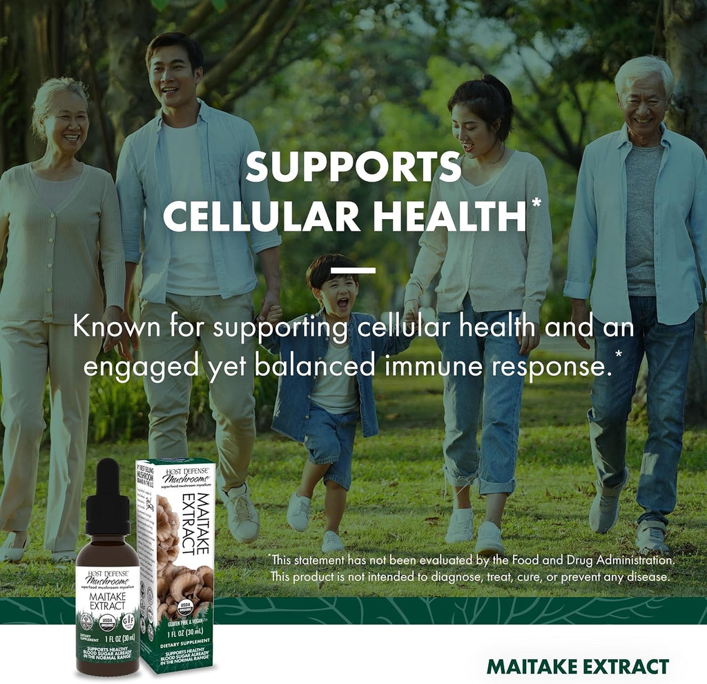 Host Defense Maitake Extract - Immune & Cellular Health Support - Dietary Herbal Supplement with Maitake Mushroom & Mushroom Mycelium - Liquid Supplement - 1 fl oz (30 Servings)