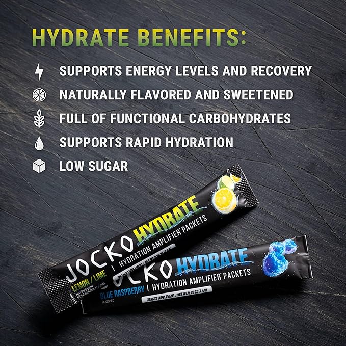 Jocko Fuel Hydrate Electrolytes Powder - Low Sugar Hydration Amplifier for Recovery, Dehydration & Exercise - Vitamins B6, B12 & C (32 Packets, 2 Pack Bundle)