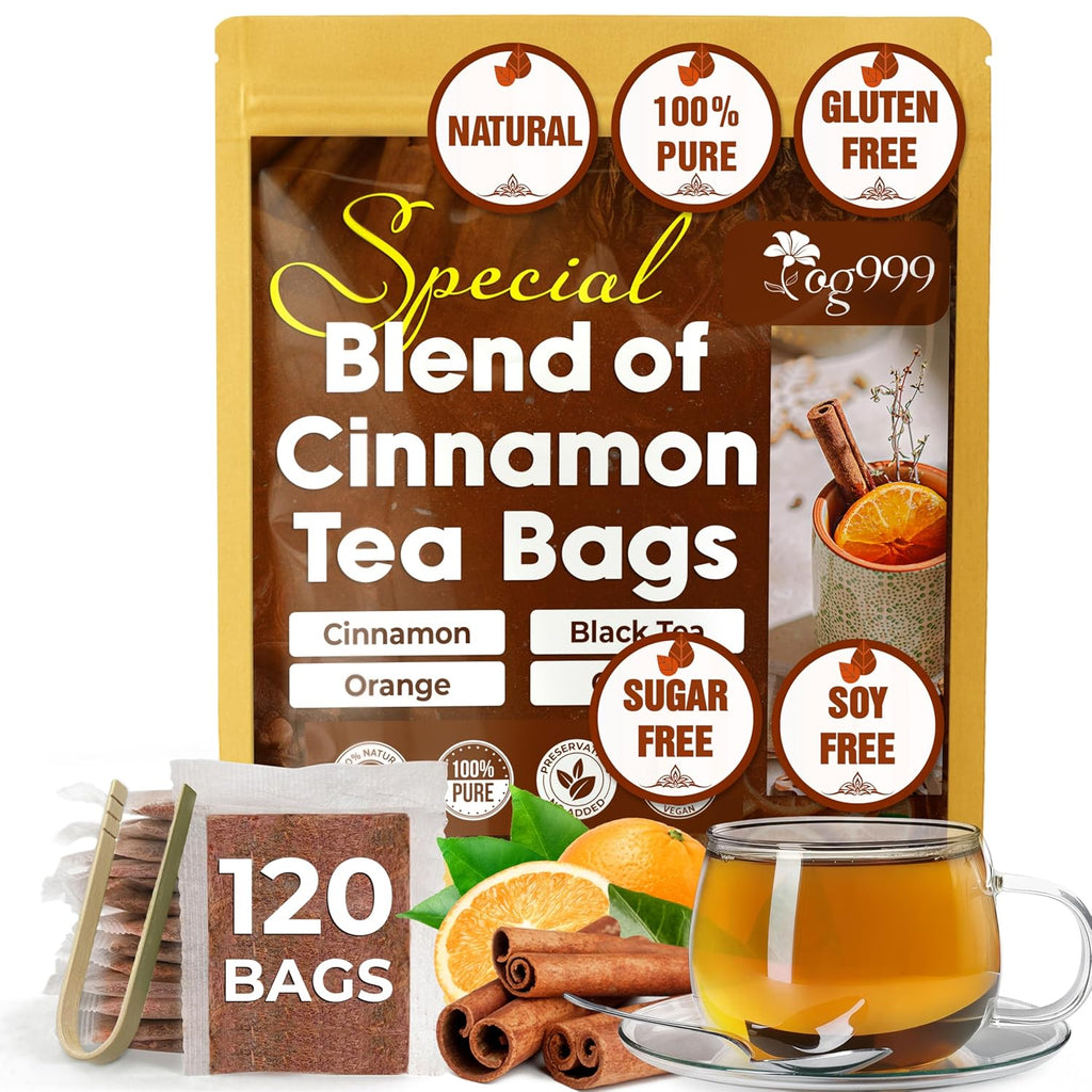 TOG999, 120 Tea Bags – Special Blend of Cinnamon, Black Tea, Orange Peel and Cloves, 100% Natural Ingredients, Hand-made Blend Herbal Tea. Eco-conscious Tea Bags. No Sugar, No Caffeine, No Gluten, Vegan.