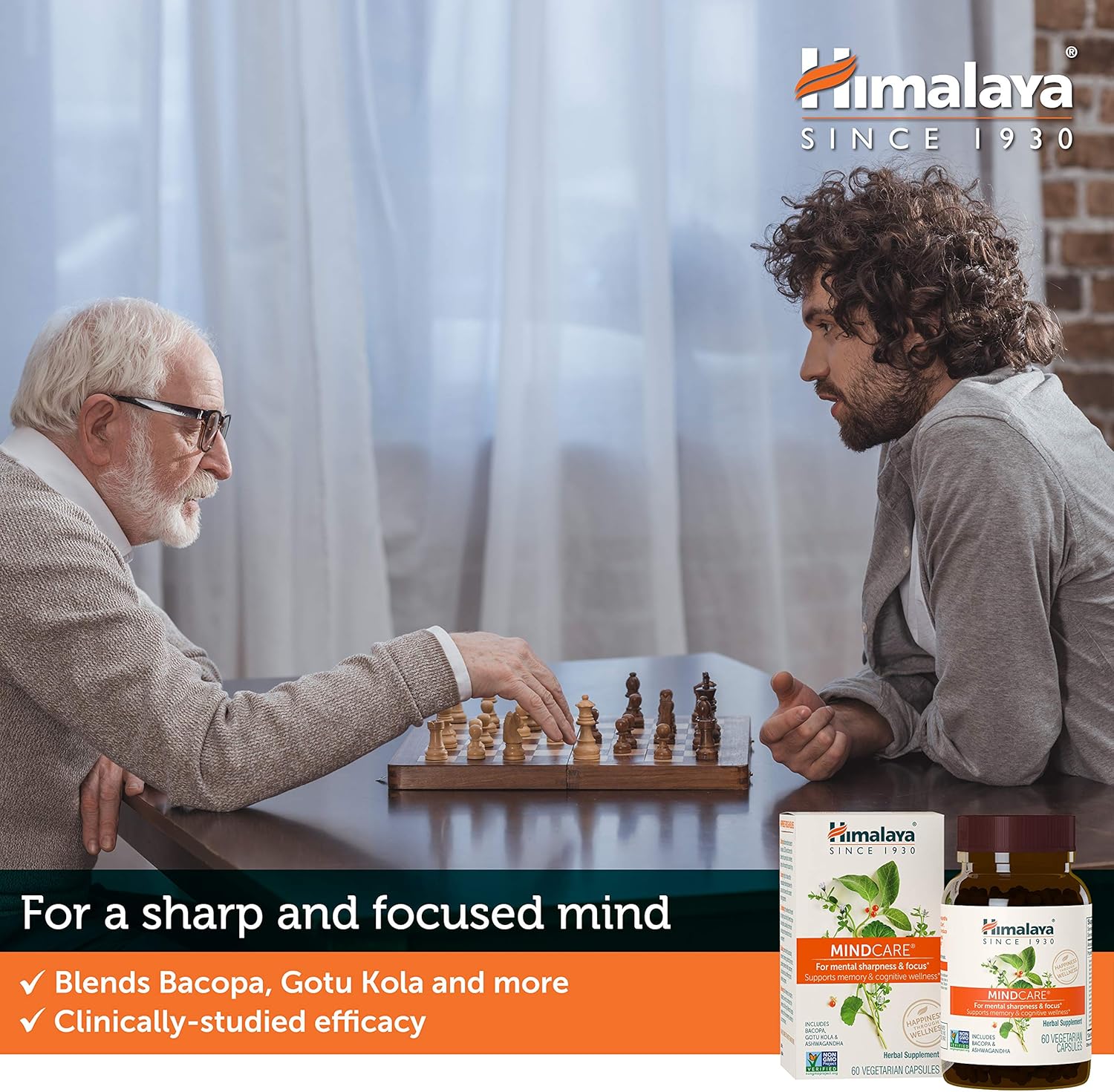 Himalaya MindCare - Nootropic Herbal Brain Supplements for Memory and Focus Support - Vegan, Non-GMO, Gluten Free, 1170 mg, 60 Capsules