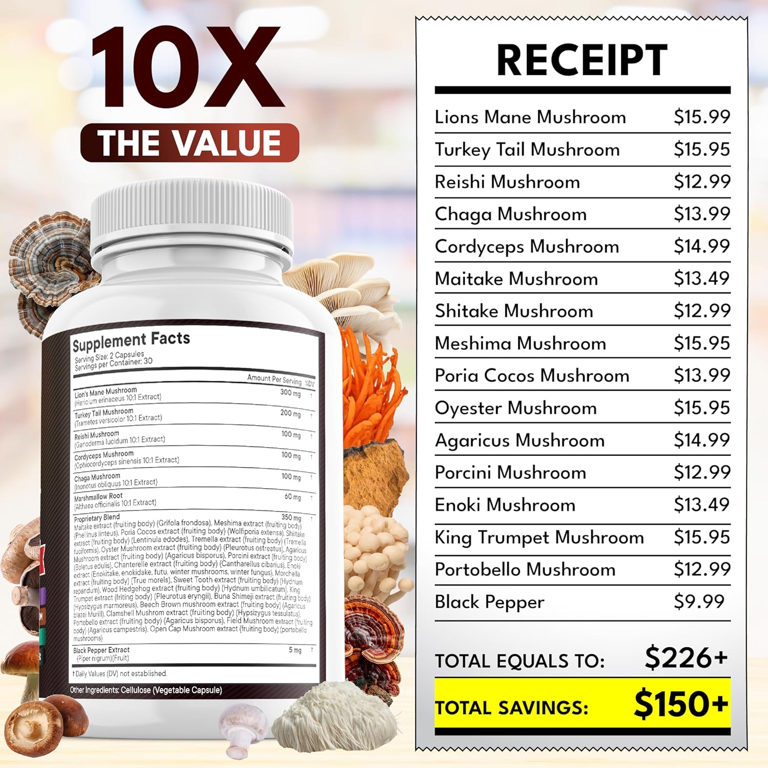 NEW AGE Lions Mane Mushroom Supplement with Turkey Tail Reishi Cordyceps Chaga with Marshmallow Root