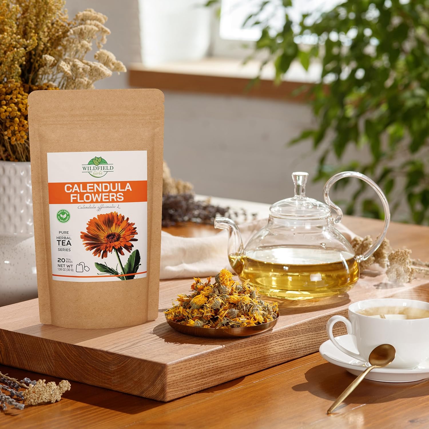20 Bags Calendula Tea Dried Calendula Flowers Herb Herbal Tea - 20 Count 1.5 g Bags Flower Herb Kalendula