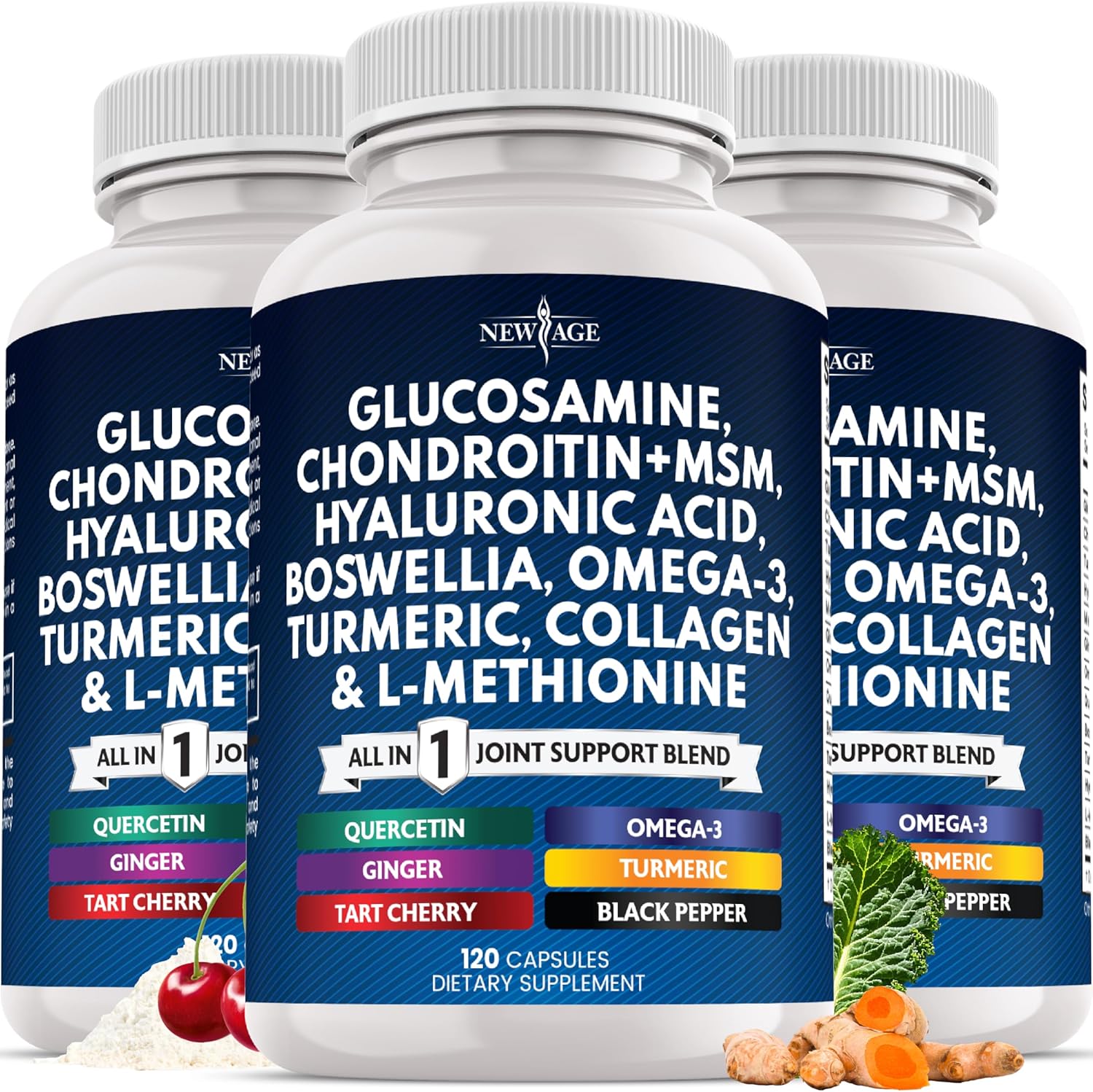 Glucosamine Chondroitin, MSM, Turmeric Curcumin, Collagen, Hyaluronic Acid, Omega 3 – Health Supplement for Men & Women – 360 Count