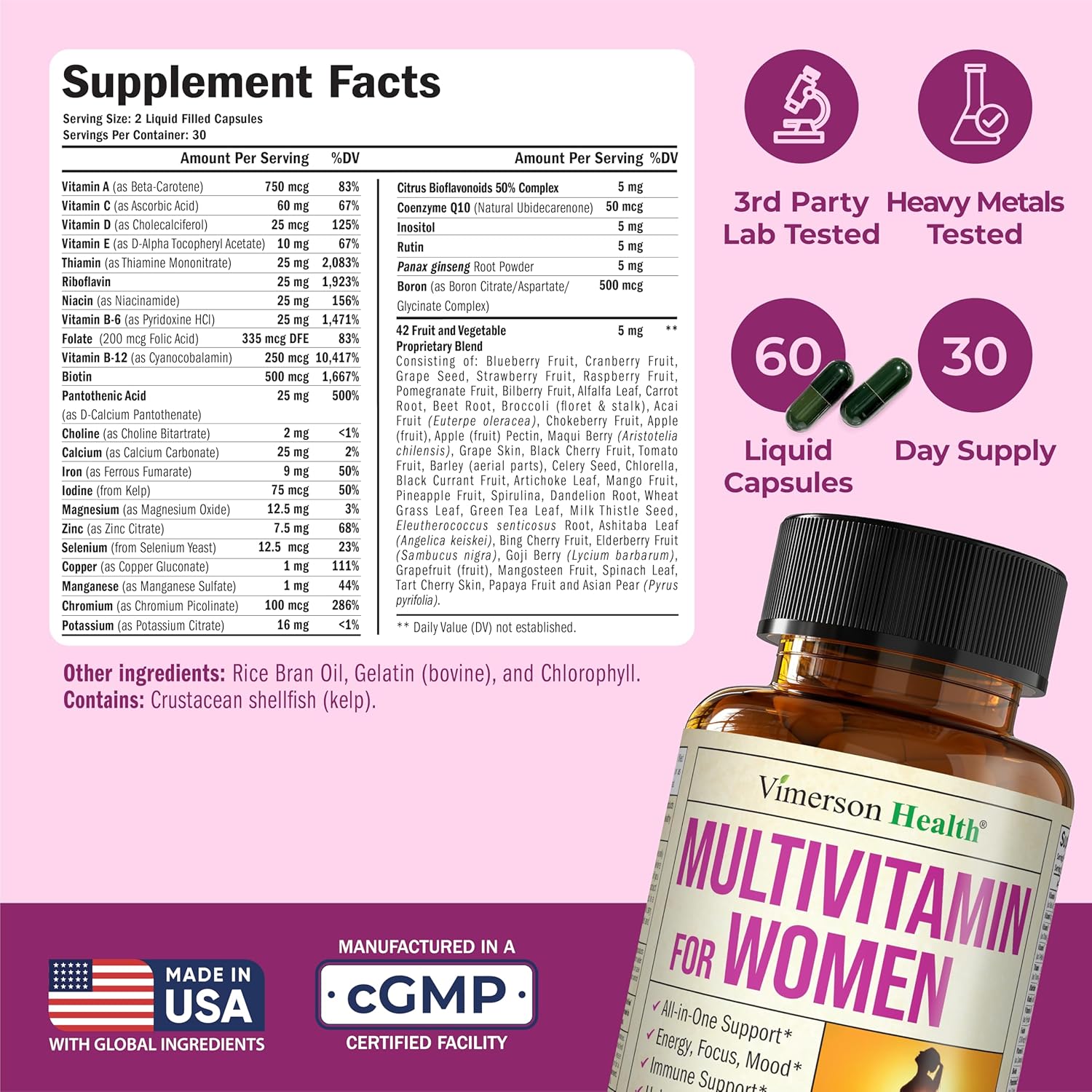 Multivitamin for Women – Essential Womens Multivitamins & Multiminerals 60 Liquid Capsules with Vitamin B12, A, D, C, Zinc, Magnesium & More for Total Wellness – 29 Key Nutrients & Vitamins for Women