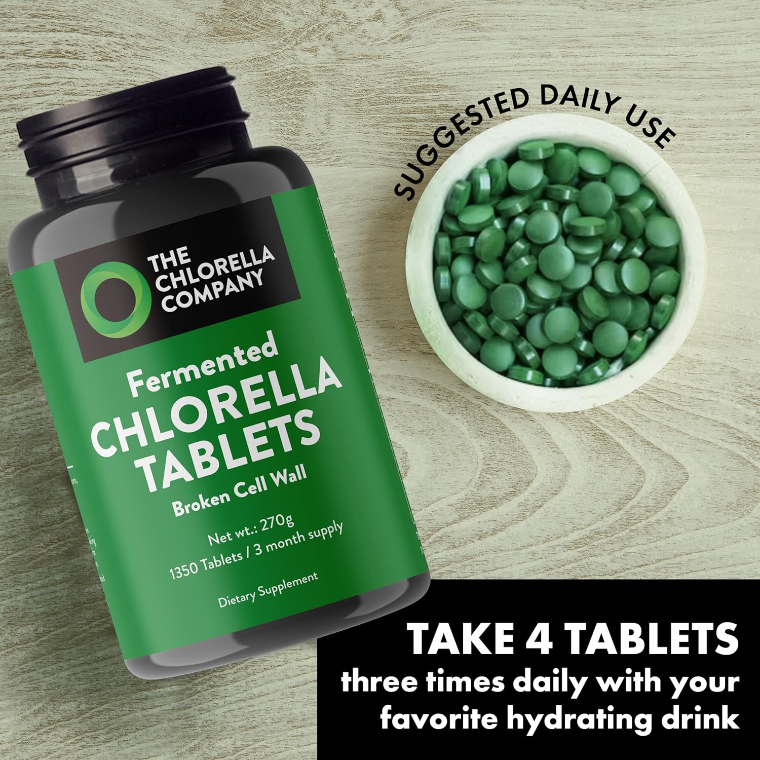 Fermented Chlorella Tablets, Chlorophyll, Green Superfood, Algae Supplement, Heavy Metal Detox, Immune Support, Broken Cell Wall, 1350 Tablets, Non-GMO, Vegan