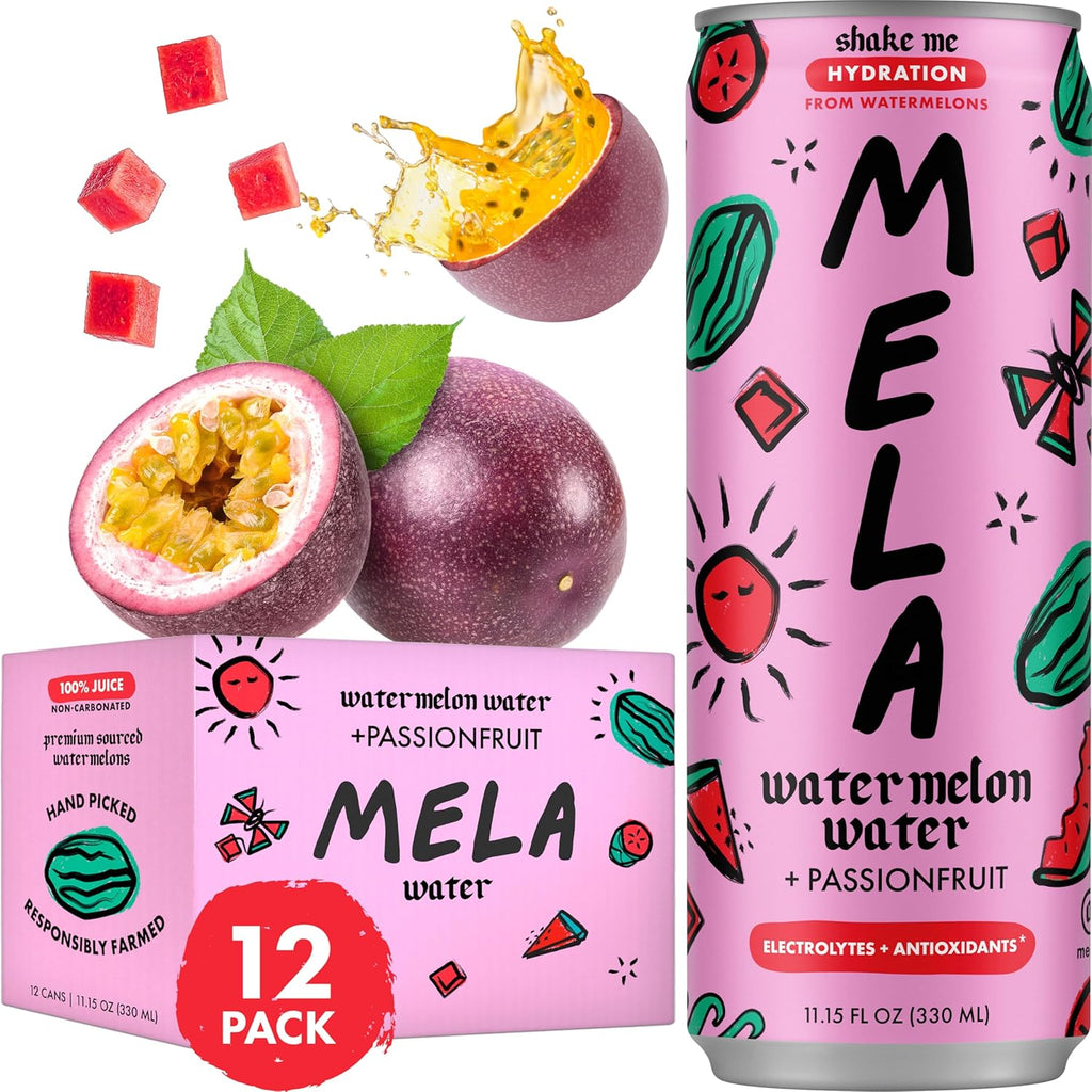 Mela Watermelon Water - Watermelon Juice, 100 Percent Natural Fruit Juice with Vitamin C, Electrolytes, Antioxidants - Coconut Water Alternative, Gluten-Free (Passionfruit, 11.15 fl oz, 12-pack)