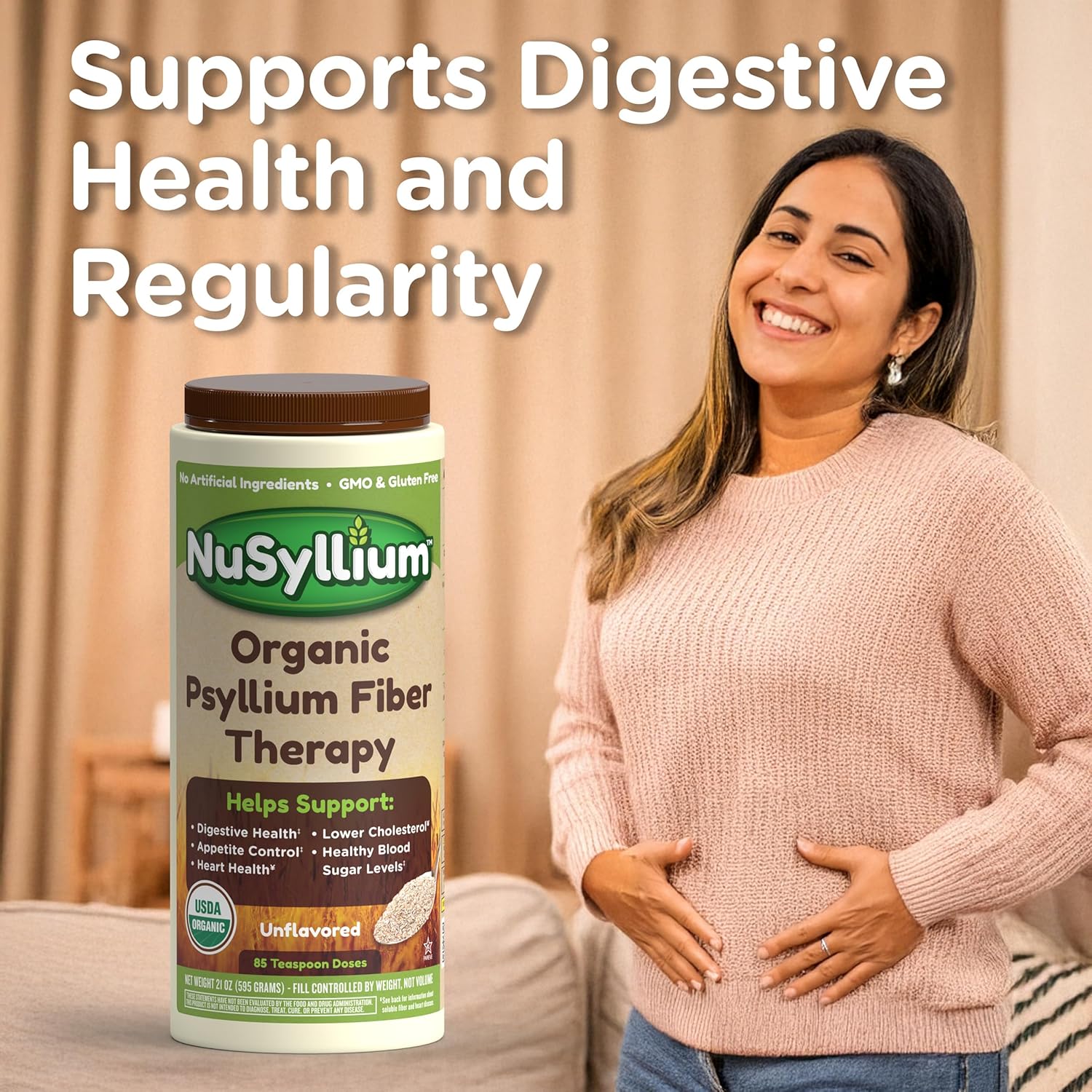 Psyllium Husk Powder, Organic, 21 Oz (Pack of 2) Dietary Fiber Supplement with Brown Sugar, Helps Promote Digestive Health* & Appetite Control* Non-GMO, Gluten Free, Unflavored, 85 Servings