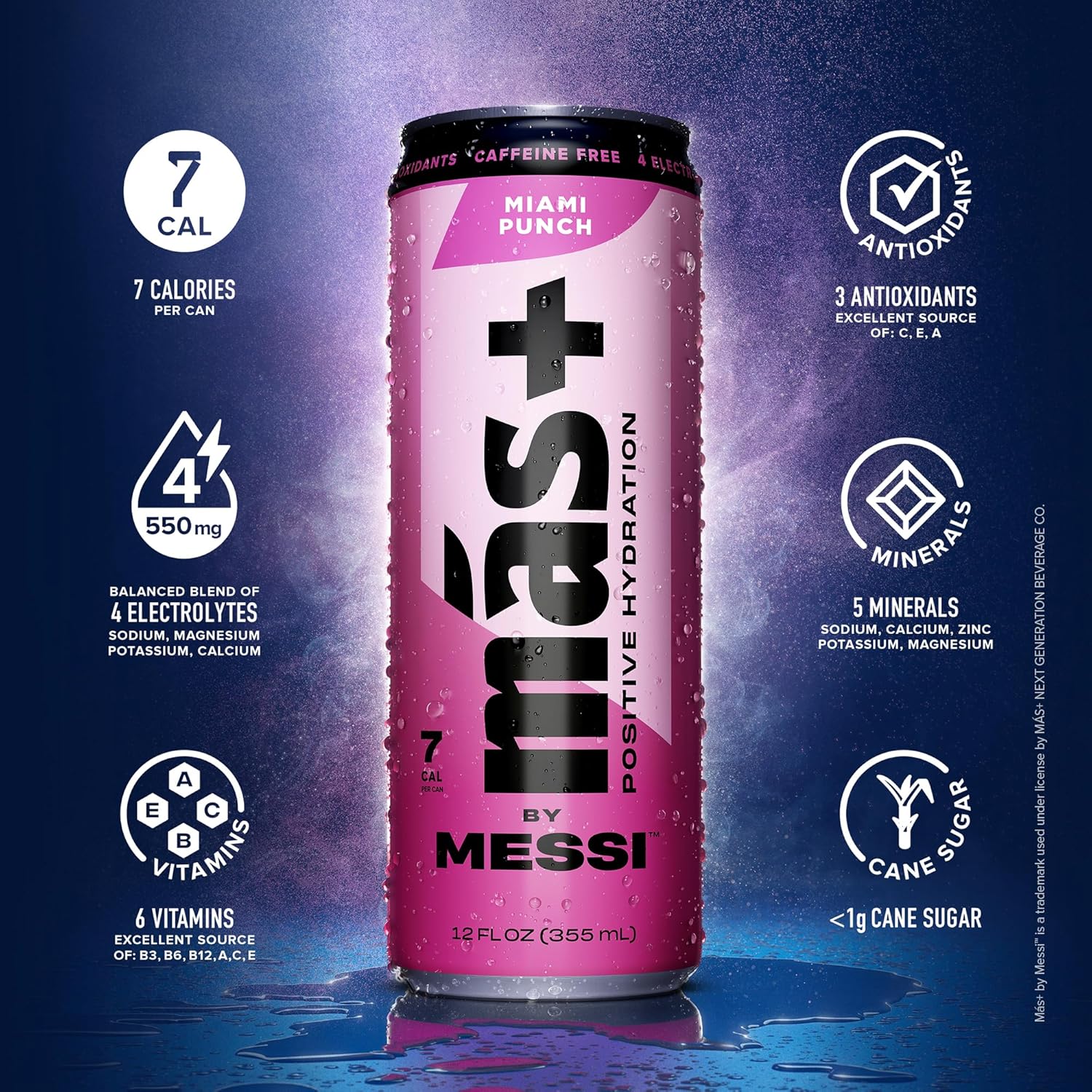 Más+ by Messi 12oz Variety Pack, Sports Drink & Hydration Beverage, Natural Flavors with Vitamins and Electrolytes, No Artificial Sweeteners or Colors, 12-pack