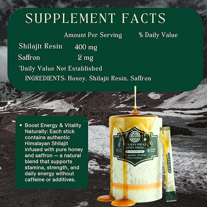 Himalayan Shilajit Sticks with Natural Honey & Saffron | 30 Sachets | 75%+ Fulvic Acid, 85+ Trace Minerals | Energy & Vitality Booster for Men & Women | Easy to Consume, Immunity & Stamina Support