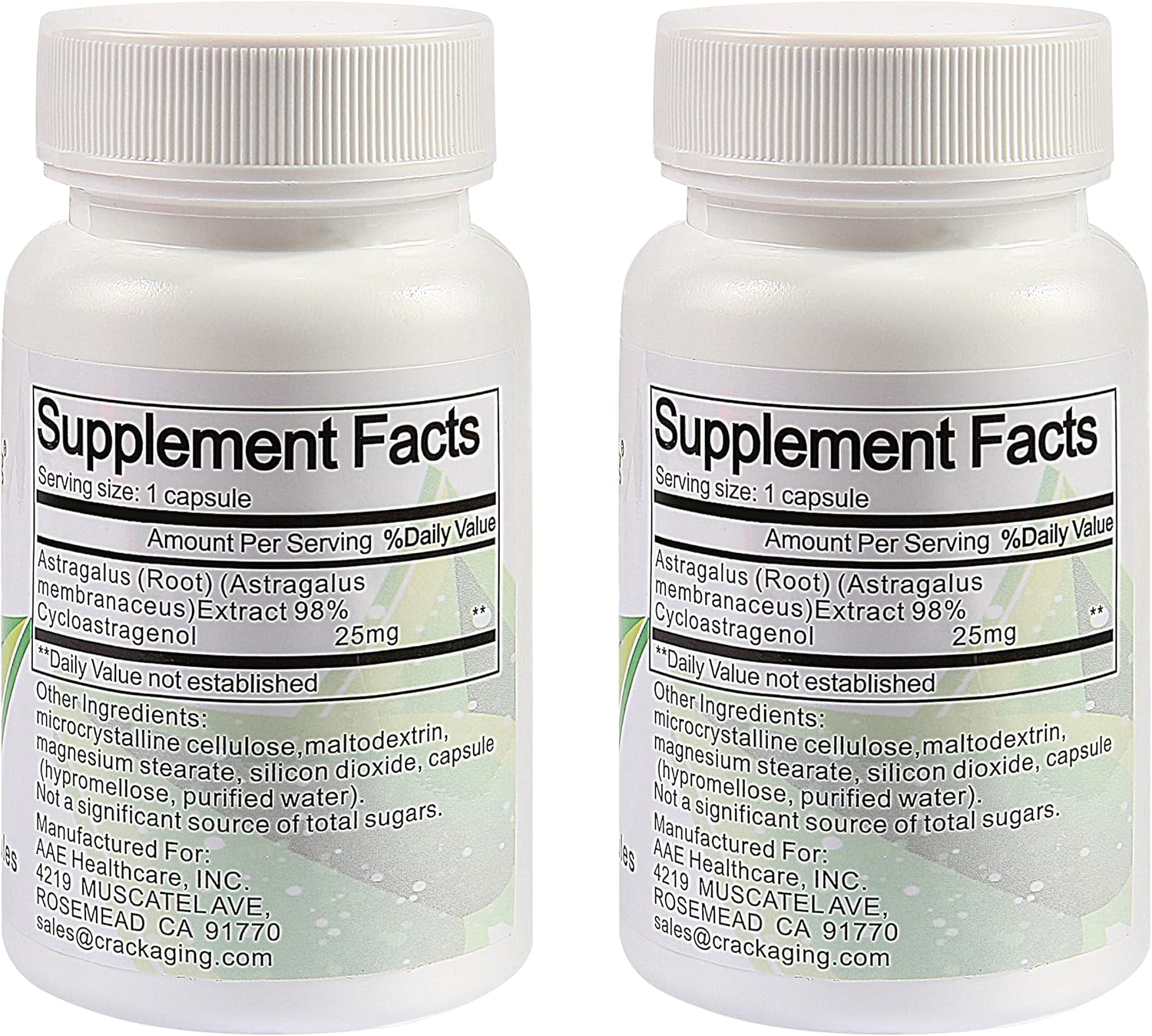 Crackaging Cycloastragenol 98% 25mg | Telomere activator Supplements | Telomere lengthening Supplements | Cell Rejuvenation | 60 Capsules in 2 Bottles