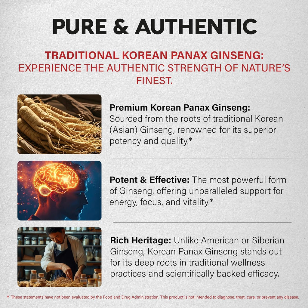 Panax Ginseng 15,000 mg - Red Korean Ginseng Supplement for Men - Extra Strength 10:1 Extract - Energy, Focus, Productivity & Performance - Natural & Vegan - Made in USA - 120 Capsules, 2 Month Supply