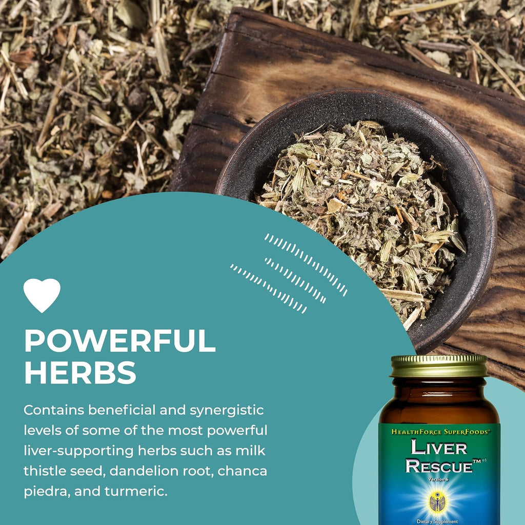 HEALTHFORCE SUPERFOODS Liver Rescue - Natural Liver Cleanse - with Milk Thistle & Dandelion Root - Gluten-Free & Vegan - 60 Capsules