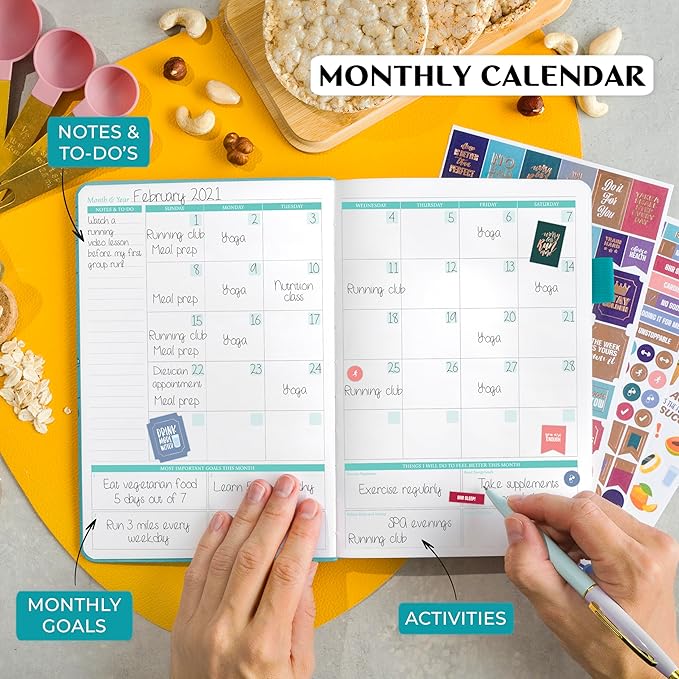 Legend Wellness Planner & Food Journal – Daily Diet & Health Journal with Weight Loss, Measurement & Exercise Trackers – Lifestyle & Nutrition Diary – Lasts 6 Months, A5 size – Turquoise