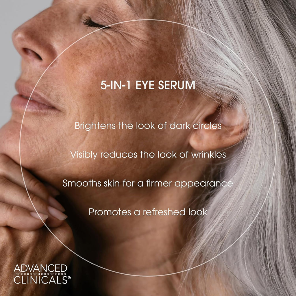 Advanced Clinicals 5-in-1 Eye Serum | Multi-Benefit Visible Anti Aging Under Eye Serum Face Moisturizer Reduces Appearance Of Dark Circles, Puffy Eyes, Crows Feet, Wrinkles, & Fine Lines, 2 Fl Oz