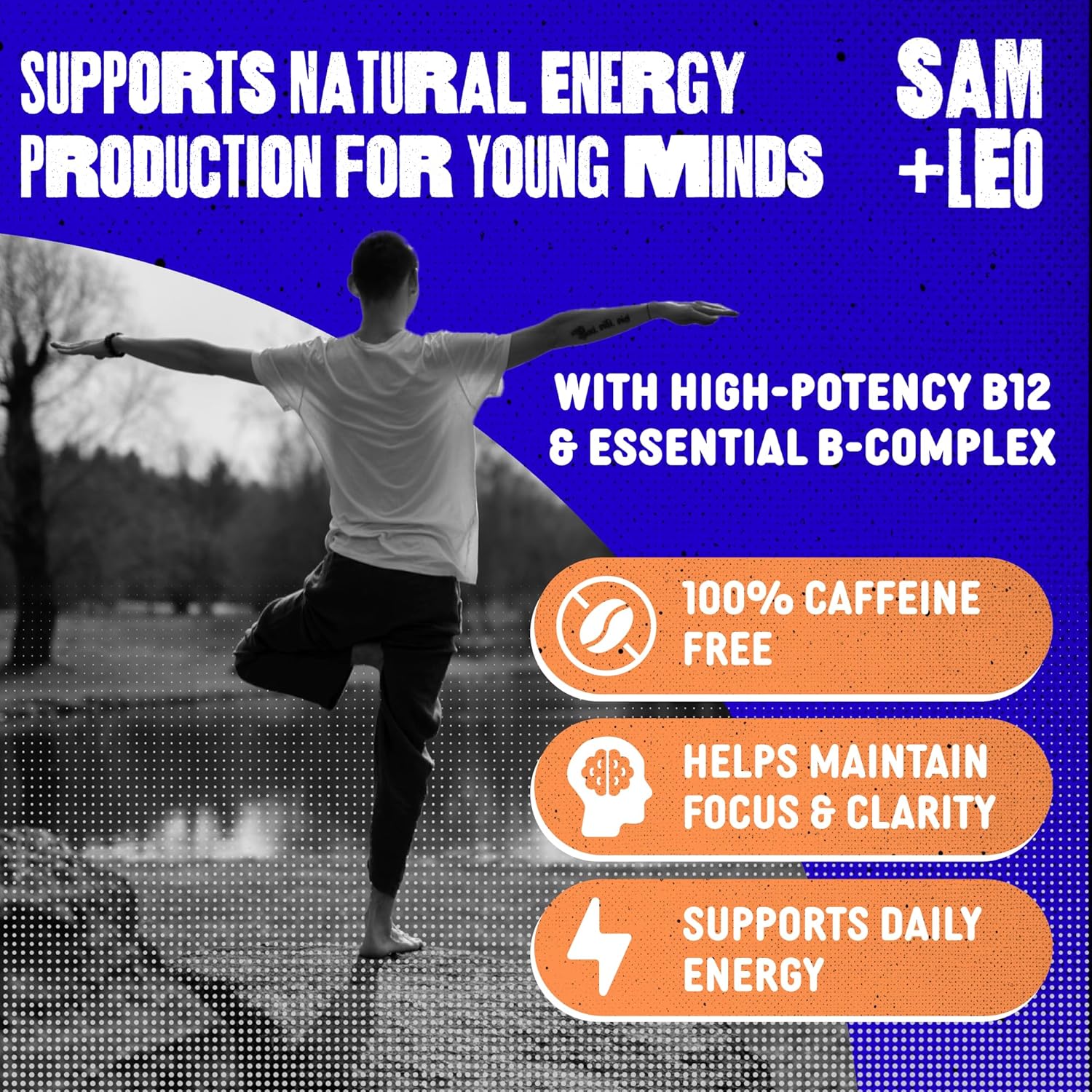 SAM+LEO Energy Gummies – Caffeine-Free B-Complex with Biotin – Daily Vegan Energy Support for Kids, Teens & Young Adults – Strawberry Flavor, 60 Gummies