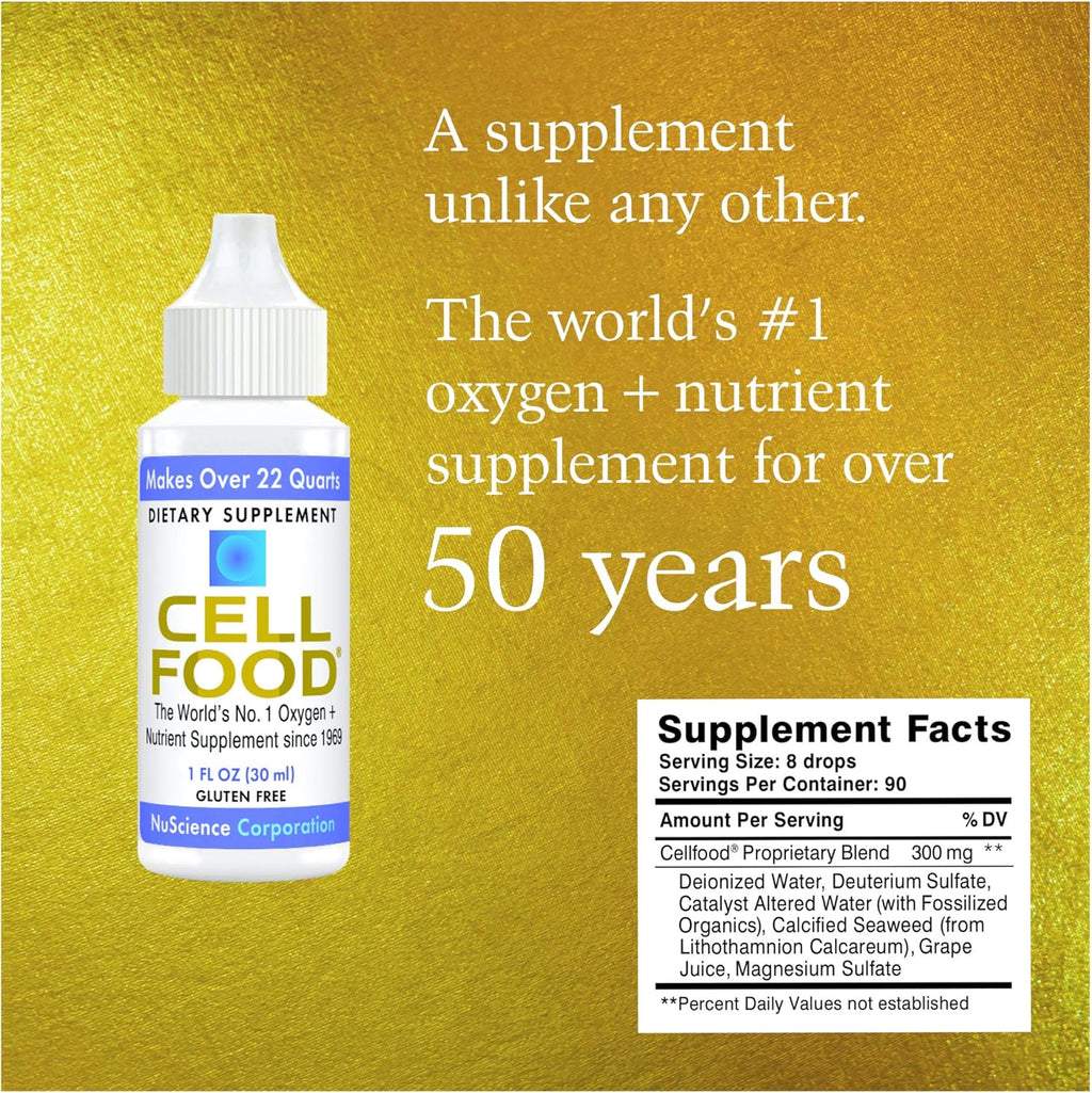 Cellfood Oxygen Boost - 1 fl oz, 5 Pack - Liquid Oxygen Supplement for Lymphatic Drainage, Altitude Sickness, Jet Lag, Fatigue, Headaches, Hangovers & Energy - Gluten Free, Cert. Kosher
