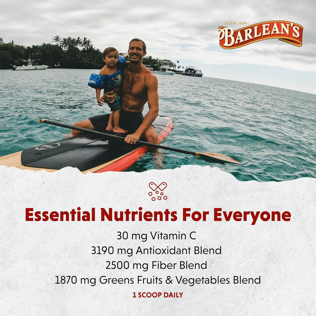 Barlean's Chocolate Greens Powder, Daily Fruit and Vegetable Superfood Supplement, Green Antioxidant Blend and Fiber Smoothie Drink Mix, 9.52 oz