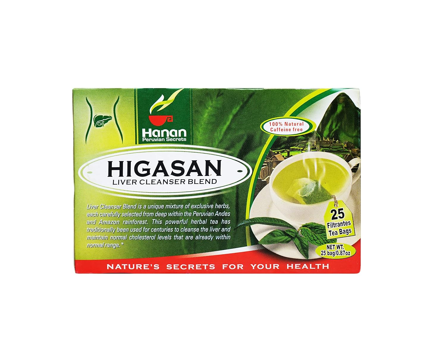Hanan Peruvian Secrets Higasan Herbal Tea | 100% Natural Liver Cleanser | 25 Tea Bags | Naturally Aids in Cleansing the Liver and Maintaining Healthy Cholesterol Levels
