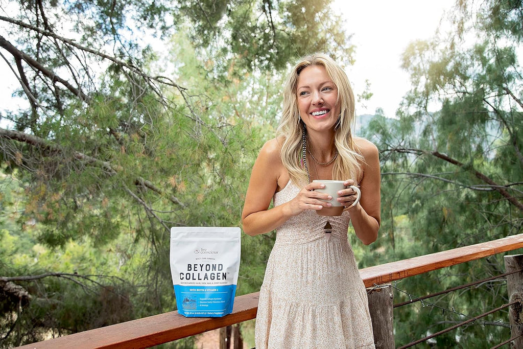 Live Conscious Beyond Collagen Multi Collagen Powder for Women w/Types I, II, III, V & X - Keto Friendly, Hydrolyzed Collagen Peptides Powder Blend w/Biotin & Vitamin C 41 Servings
