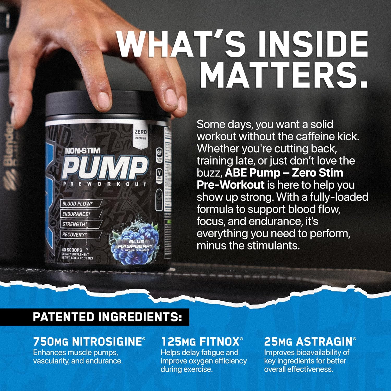 ABE Non Stim Pre-Workout with Creatine, Citrulline, Beta Alanine | Blue Razz | 40 or 20 Servings | All in One Stimulant Free Formula | Explosive Focus, Energy, and Muscle Pumps