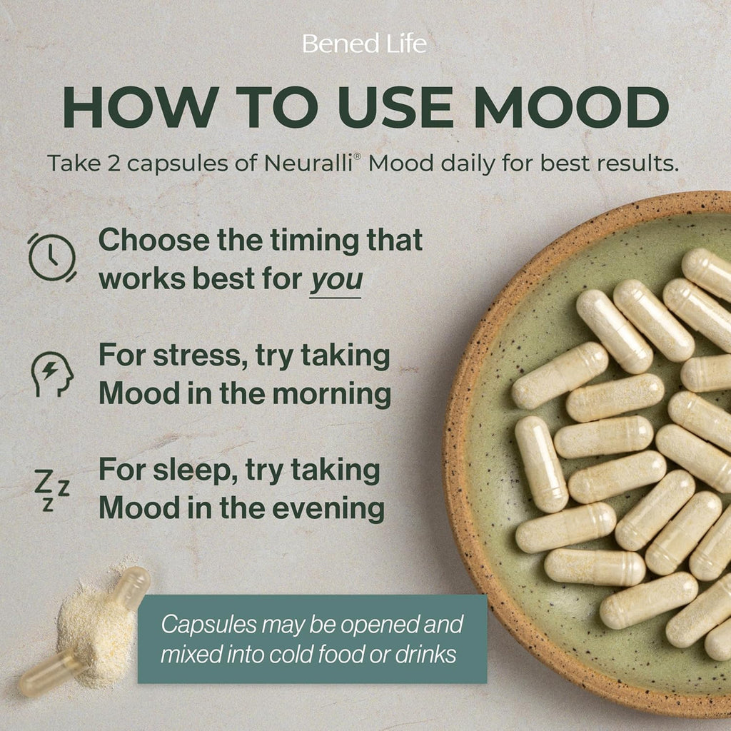 Bened Life Neuralli Mood with PS128 for Stress Relief & Recovery via The Gut-Brain Axis (90-Day Supply), Ages 18+ - 3 Bottles (180 Capsules)