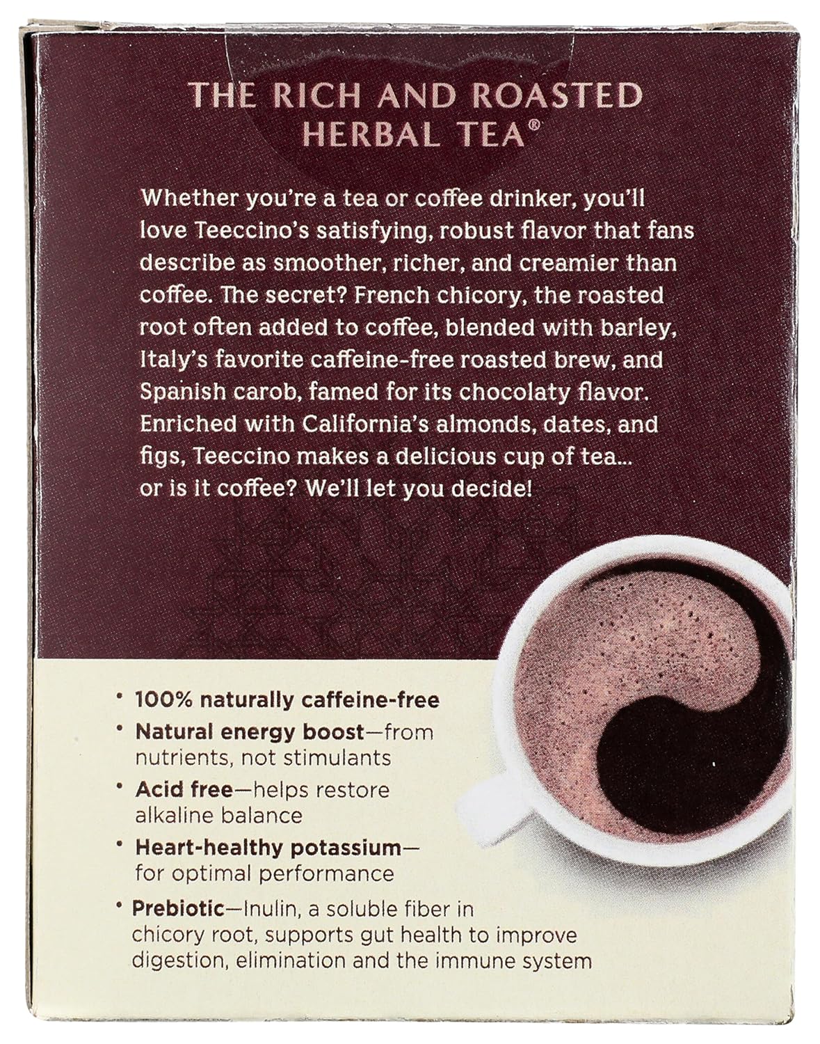 Teeccino Snickerdoodle Herbal Tea - Dessert Beverage That’s Prebiotic, Caffeine-Free & Acid Free, 10 Tea Bags