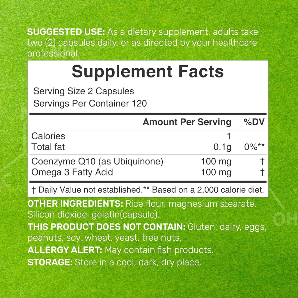 DEAL SUPPLEMENT CoQ10 100mg with Omega 3 100mg, 240 Capsules | Bioavailable Coenzyme Q10 Formula | Supports Heart, Energy & Brain Health | Antioxidant Support | Non-GMO