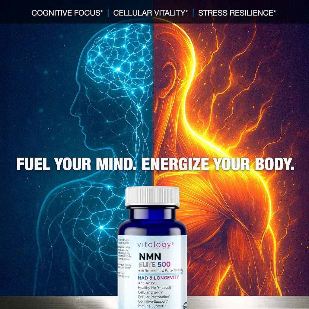 NMN Elite 500 – NMN 500mg, Resveratrol 200mg, Panax Ginseng 300mg – NAD+ Cellular Energy & Longevity Support Supplement – Focus, Vitality & Anti-Aging Formula – Non-GMO, Vegan Capsules