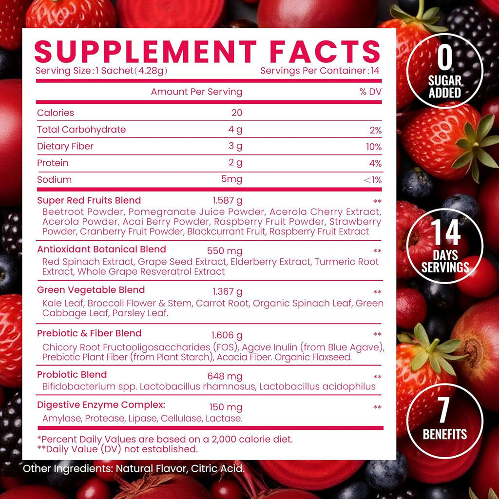 NEWELLME Balance Master Super Reds Beet Root Powder for Smoothies, Baking & Juices – Red Fruits & Greens Blend for Natural Energy & Vegan Red Food Coloring – Mixed Berry Flavor, 14 Pack