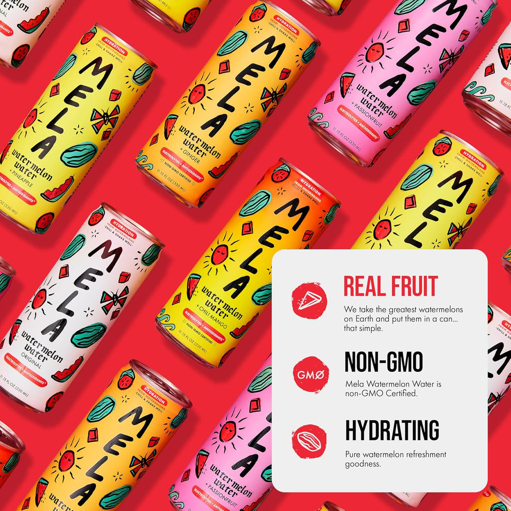 Mela Watermelon Water - Watermelon Juice, 100 Percent Natural Fruit Juice with Vitamin C, Electrolytes, Antioxidants - Coconut Water Alternative, Gluten-Free (Passionfruit, 11.15 fl oz, 12-pack)