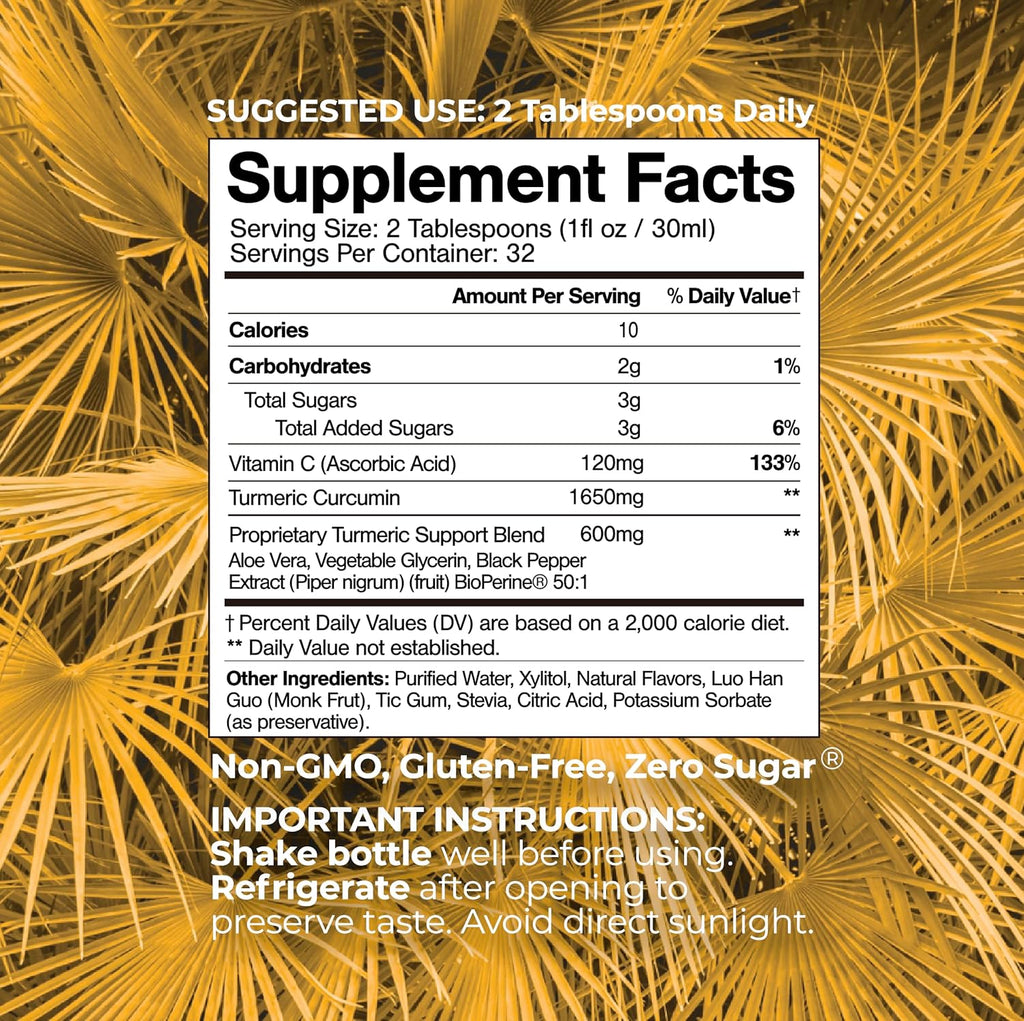 Tropical Oasis Liquid Turmeric Curcumin w/Bioperine - 1650mg Maximum Strength Turmeric Supplement with Black Pepper & Vitamin C - 98% Absorption Rate - 32oz