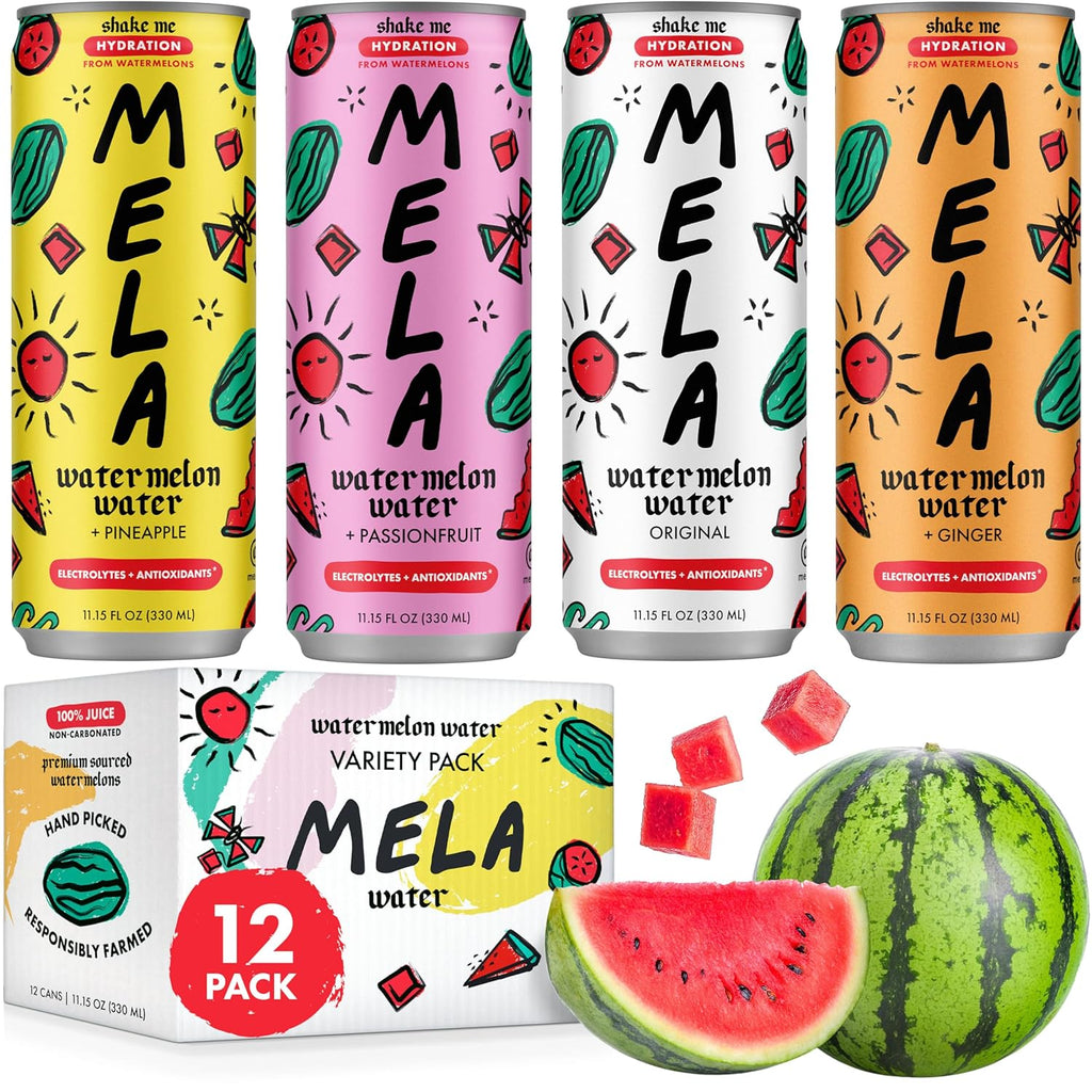 Mela Watermelon Water - Watermelon Juice, 100 Percent Natural Fruit Juice with Vitamin C, Electrolytes, Antioxidants - Coconut Water Alternative, Gluten-Free (Variety, 11.15 fl oz, 12-pack)