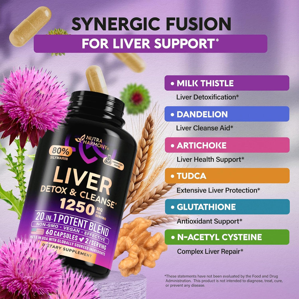 Liver Cleanse Detox & Repair - Milk Thistle | Dandelion | Artichoke | TUDCA | Glutathione & NAC - Effective Liver Health Supplement | 80% Silymarin - Laboratory Tested, Vegan - Made in USA, Pack of 2