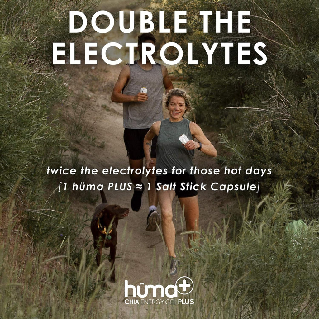 Huma Plus (Double Electrolytes) - Chia Energy Gel, Banana Berry, 24 Gels - Stomach Friendly, Real Food Energy Gels