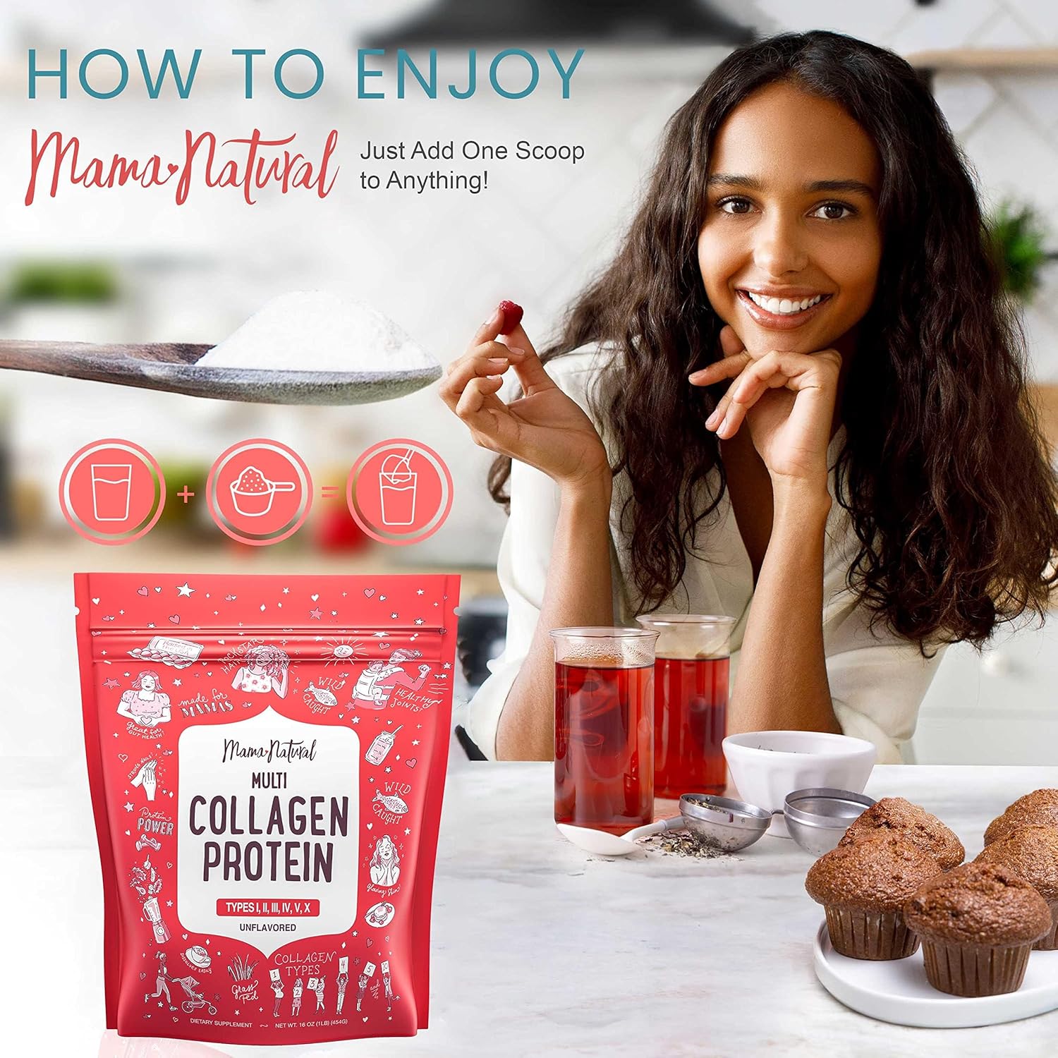 Multi Collagen Protein Powder Type I II III IV V X - Unflavored & Hydrolyzed 16Oz Pure Collagen Peptides Powder - Grass Fed Beef, Wild Fish Marine & USA Eggshell - Whole Body Collagen